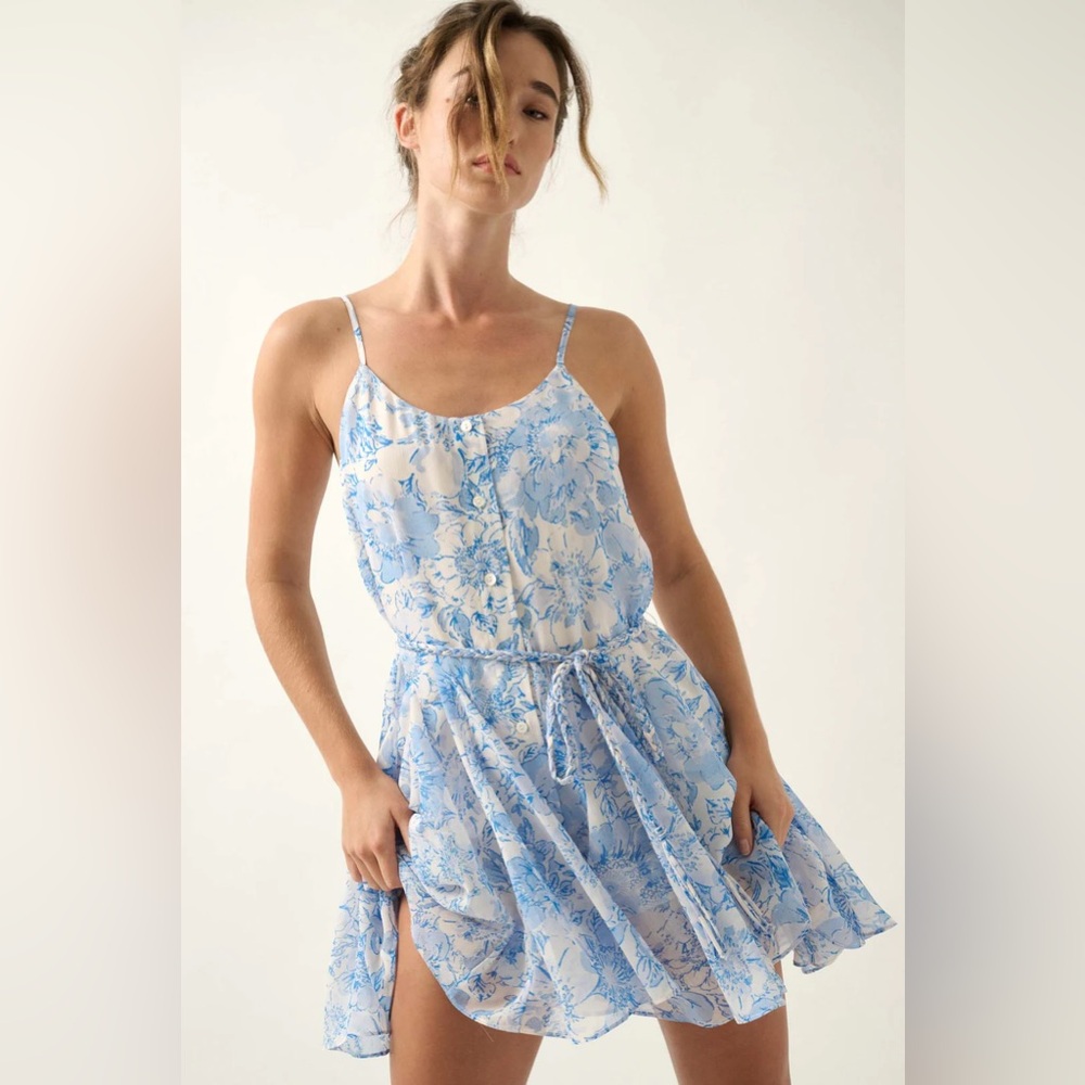 Heavenly Season Floral Chiffon Belted Mini Dress